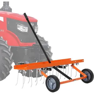 Tow Behind Lawn Rake, 40-Inch Tow Dethatcher with 20 Spring Steel Tines, Lawn Dethatcher Rake for ATV or Mower, Lawn Sweeper with Lift Handle for Garden Farm Grass, Orange