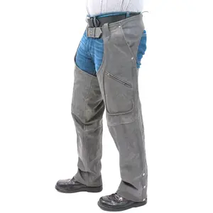 JAMIN LEATHER® Cobblestone Gray Leather Motorcycle Chaps w/Pockets #C706GY Heavy Duty 1.2 mm Buffalo Leather with Zipper Pocket & Adjustable Lacing