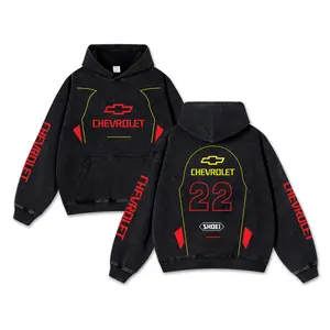 Retro Shoei Helmets Chevrolet Racing Washed Hoodie MotoGP World Champion Enthusiast Apparel Streetwear Hann Spree Racing Team Super Motorsports Clothing Riders Motocross Off-Road Dirt Bike Fan Gear Cotton For Moto Fan