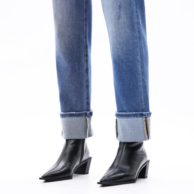 ONESO Vintage Straight Leg Jeans for Women Mid-Rise Cropped Cuffed Figure-Enhancing Stretch Denim with Tummy Control & Casual Boyfriend Fit Y2K Inspired Distressed Ankle Jeans