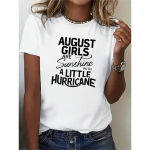 AUGUST GIRLS ARE SUNSHINE Pure Cotton Women's T-Shirt, Comfort Fit Casual Digital Print 220g Pure  Heavy 100% Cotton T Shirt