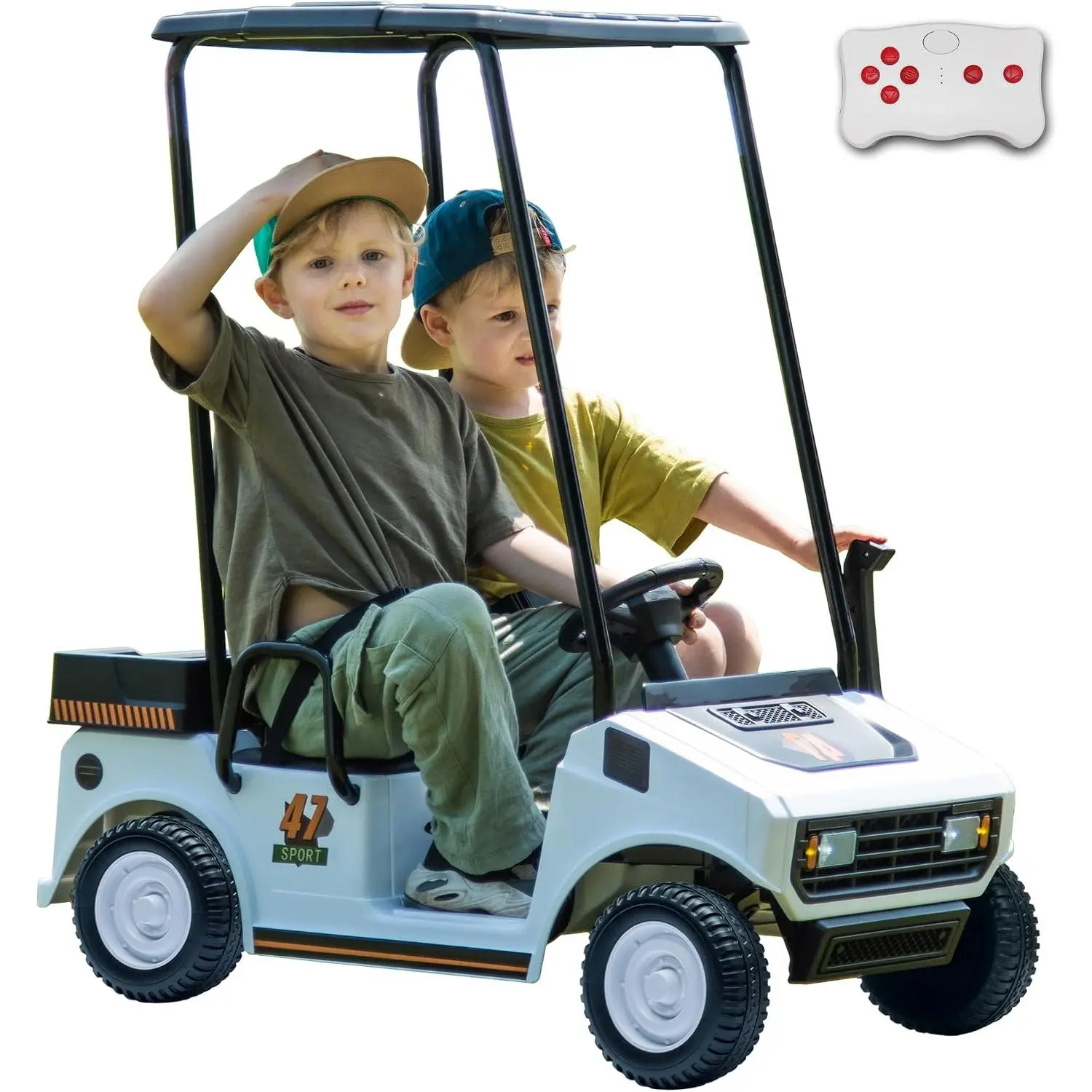 sopbost 2 Seater Ride On Car with Remote Control 2WD 12V Electric Mini Golf Cart for Kids Boys Girls Age 3-5, Bluetooth, Plastic Roof, Rear Storage Box