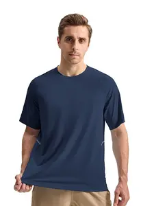 TBMPOY Men's Workout Shirts Moisture Wicking Athletic Running T-Shirts Quick Dry 4-Way Stretch Active Sports Gym Tee with Reflective Strip