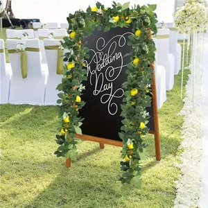 2Pcs Artificial Lemon Wreath Spring Summer Fake Fruit Vine Green Leaf Garland Door Wall Fireplace Wedding Party Table Decoration