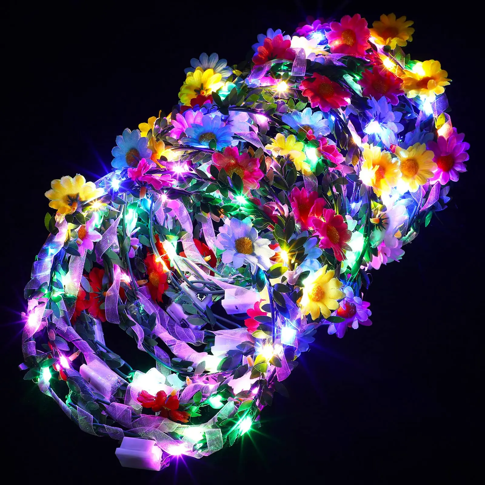 40 Led Flower Headband  Light Up Crown Garland Headdress Floral Headpiece For Women Hair Accessories Bridal Shower Holiday Birthday Wedding Party(sunflower Style)