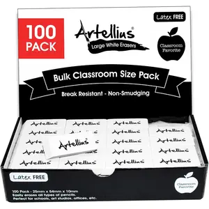 100-Pack White Latex-Free Rubber Blocks - Bulk White Erasers for School Classroom & Kids - Smudge-Free Erasing for Drawing Art Office Teacher & School Supplies