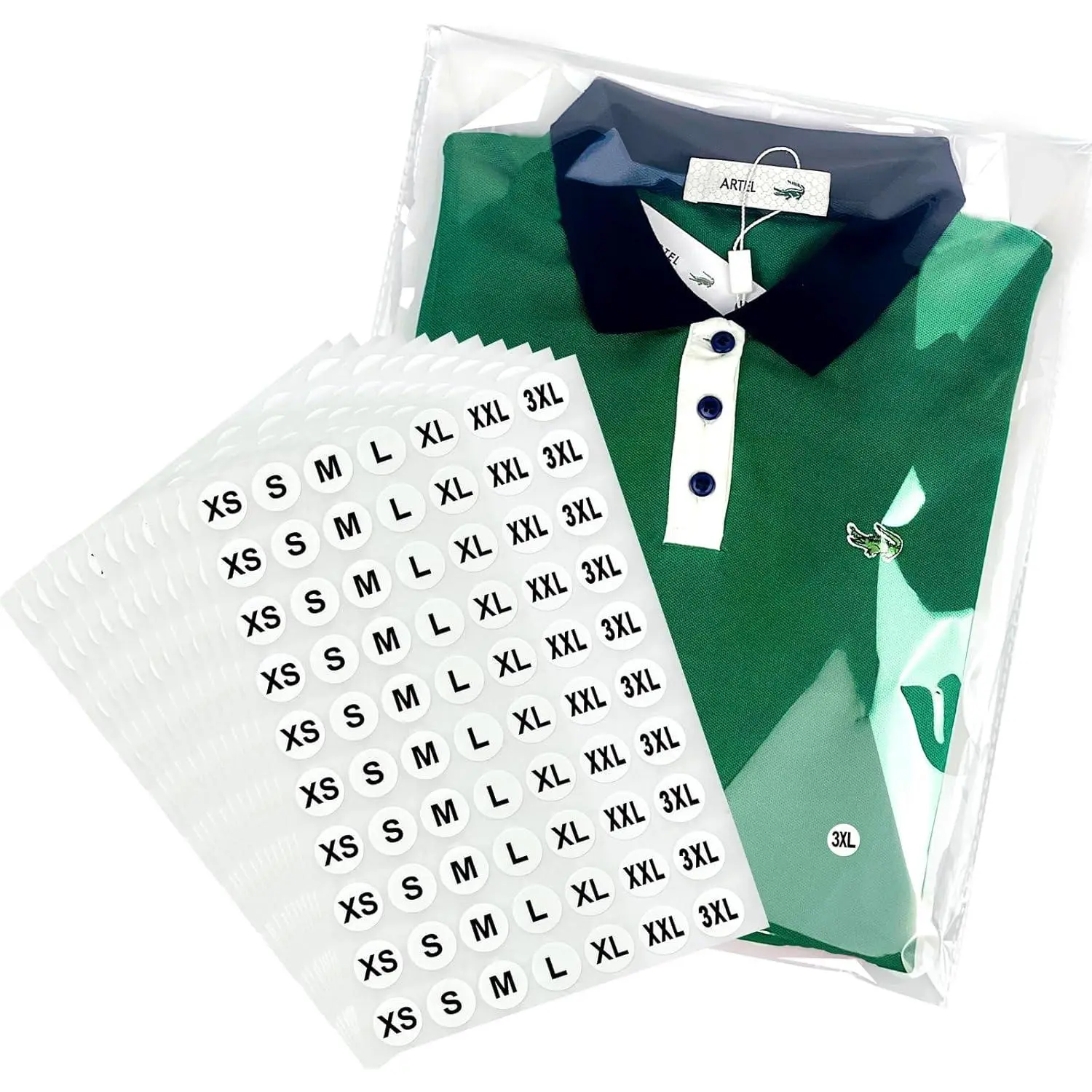 Clear Plastic T-Shirt Bags with Clothing Size Stickers 12x15 Inches 100 Pack Cellophane Shirt Sleeves Packaging for Small Business Thick Self-adhesive &amp; Resealable