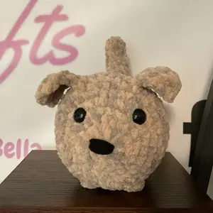 Crochet grey and tan Loaf dog handmade puppy plush