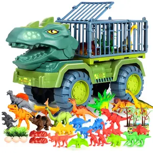 Dinosaur Transport Truck, Tyrannosaurus Rex Toy Car Set, Featuring Simulated Dinosaurs ( Random), Dinosaur Eggs, Trees, and Maps,Gift for Boys and Girls 3-5 Years