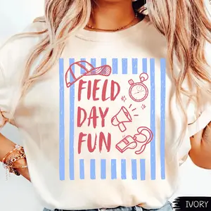 Comfort Colors Coquette Striped Field Day Crew Last Day Of School Teacher Shirt, Preppy Funny End Of Year School Field Day Teacher Summer Graphic Tee