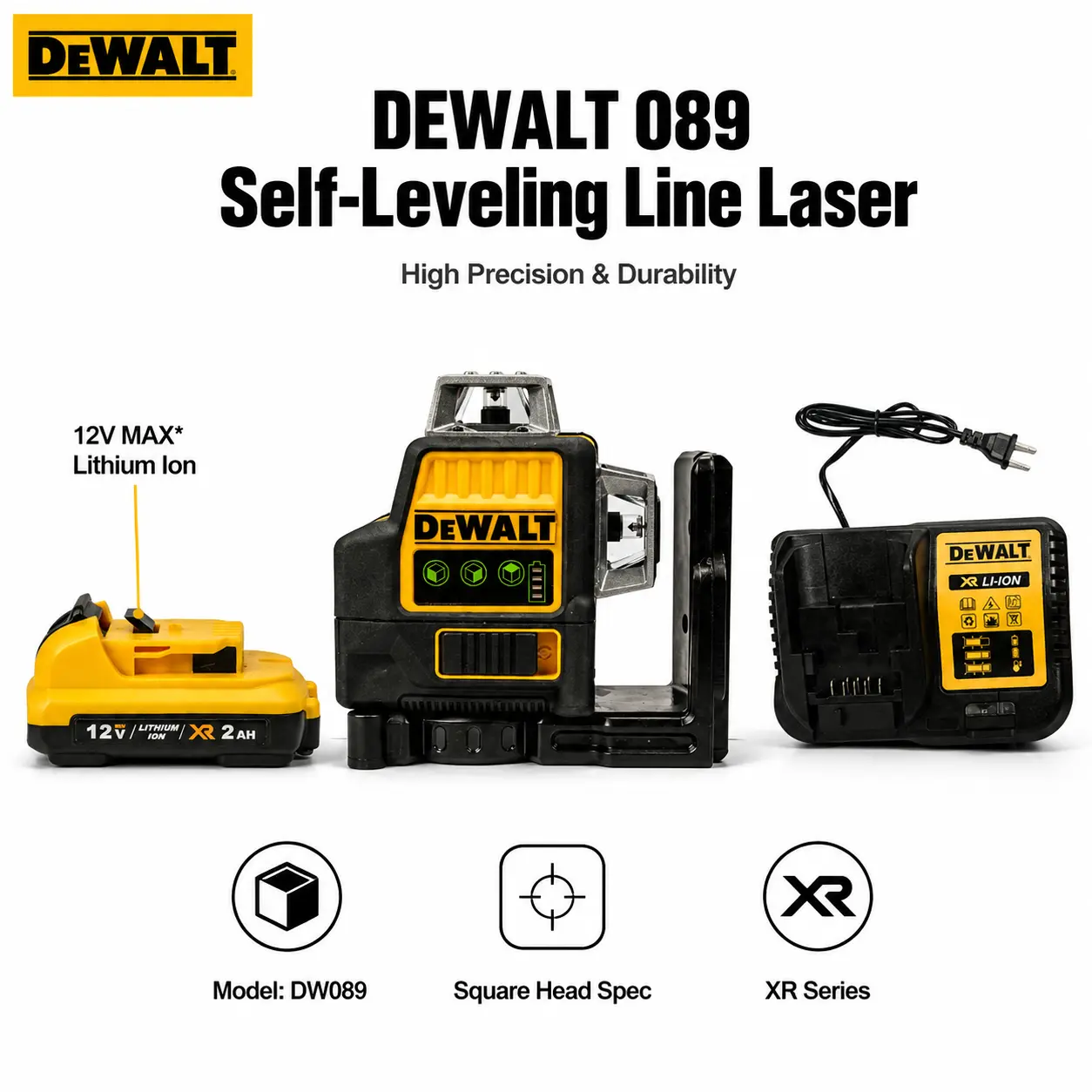DEWALT 089 12V 3x360 Green Beam Laser Level Kit with 2Ah Battery for Interior Tile Ceiling Alignment, Self Leveling Layout Tool Features a Magnetic Bracket System Designed for Precise Wall Grid Trimming construction