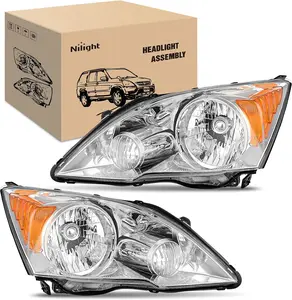 Nilight Headlights Assembly for Honda CRV(CR-V) 2007 2008 2009 2010 2011 Headlamp Chrome Housing Amber Reflector