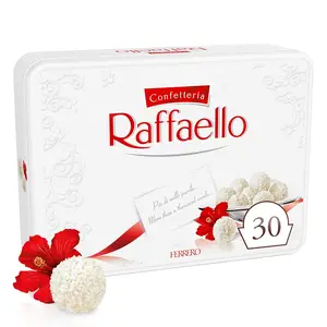 Raffaello Coconut Almond Shell Praline Snack, Metal Tin Box, 30 Individually Wrapped Treats, 10.6 oz