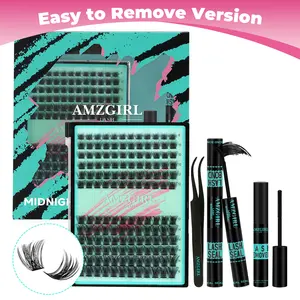 【Flash Sale】AMZGIRL LASH DIY Lash Extensions Kit 144pcs Midnight Waterproof Eyelashes Makeup Cosmetic Set with Bond Seal Remover Applicator