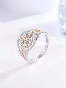 Rose gold plated witch's knot ring, Celtic knot ring for the ring finger, cubic zirconia decorated women's ring, statement ring, witch's jewelry, pagan jewelry, jewelry of piety and protection, Valentine's Day gift.