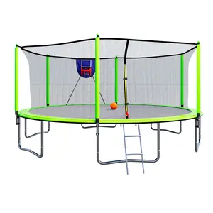 15FT outdoor trampoline with high galvanized steel frame, rust proof and thickened safety net, and protective pole jumping surface passed 5000 hours of ultraviolet testing