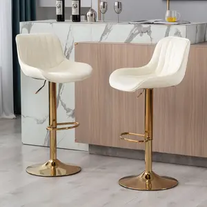 Swivel Bar Stools Bar Height Set of 2/4 Adjustable Upholstered Counter Barstool Velvet Bar Chairs with Back/Gold Base for Kitchen Island/Bar/Cafe
