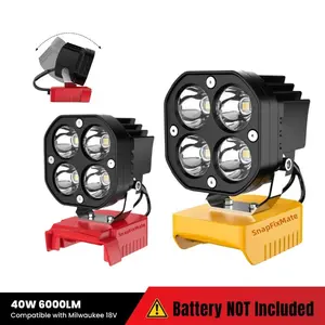 SnapFixMate 18V Cordless LED Work Light – 40W 6000LM Milwaukee Battery Compatible, Adjustable Floodlight for Camping, Construction, Auto Repair & Outdoor Use