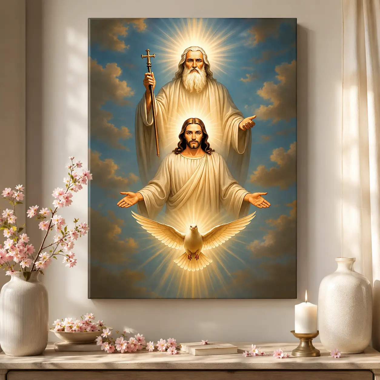 Jesus Cross Pattern Canvas Painting with Frame, Modern Art Religious Art Poster, Christ Cross Print, Wooden Wall Art Decor for Home Living Room Bedroom Office, Stylish Religious Decor, Ornaments