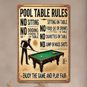 2D Flat - 2D Plane, 1pc, Iron P, Vintage Billiard Table Rules Metal Sign - Billiard Table Illustration Wall Art - Home, Office, Bar Decor - High-Strength Iron Structure - Perfect G