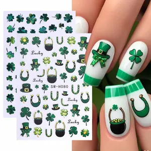 2 Sheets St. Patrick's Day Nail Stickers, Green Clover and Hat DIY Festive Nail Art for Women and Girls, Fun Manicure Decorations