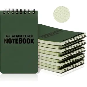 RETON 10 Pack Waterproof Notebook, 3 x 5 Inches Waterproof Pocket Notepad, All-Weather Top Spiral Memo Steno Pads with Grid, Write in the Rain Notebook for Outdoor Activity Recording (Army Green)
