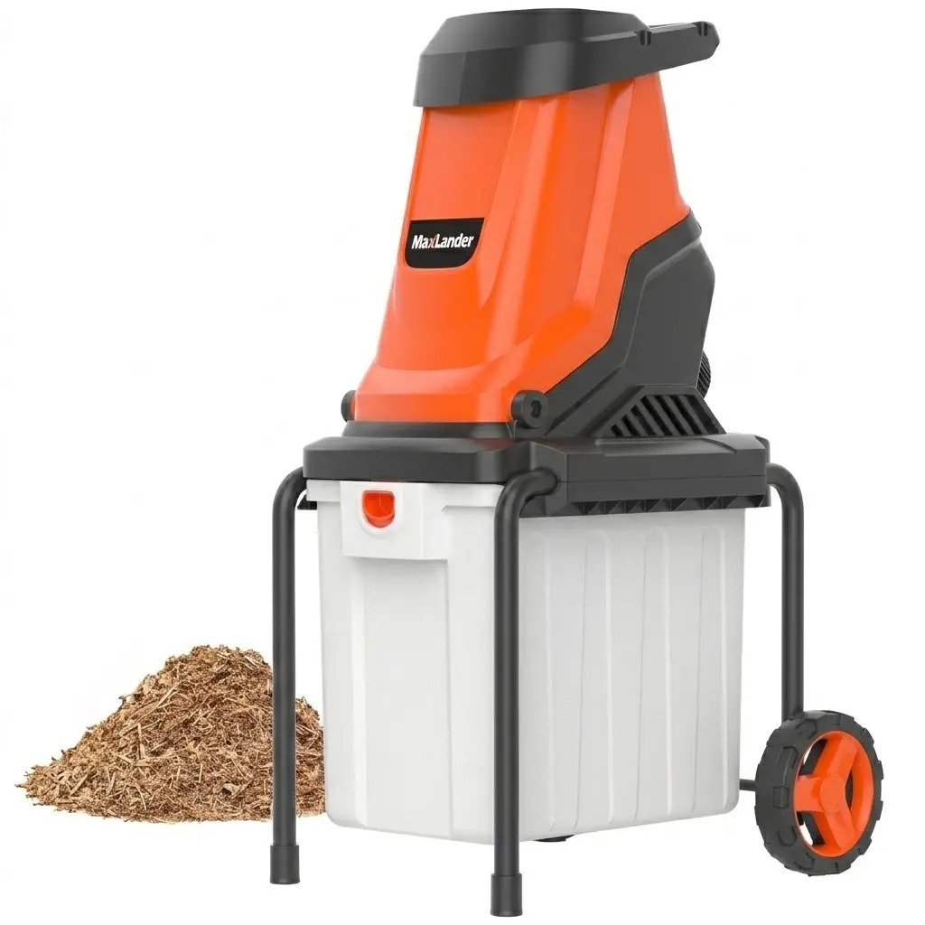 MAXLANDER 15-Amp Electric Wood Chipper Shredder Mulcher, 1.8-Inch Max Cutting Diameter, 15:1 Reduction Ratio Garden Branch Chipper with 50L Collection Bin, Anti-Clogging & Safety Knob for Yard Cleanup