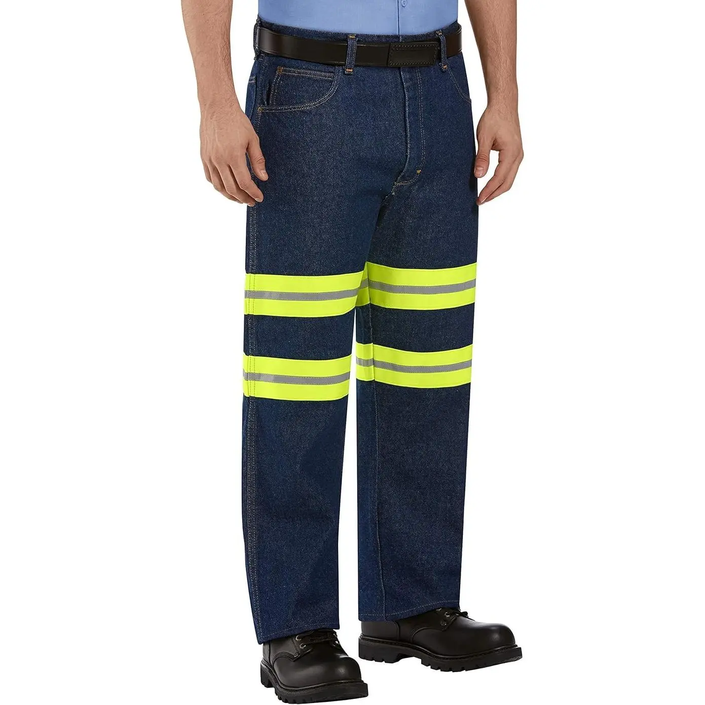 Red Kap Men's Relaxed Fit Industrial Work Jeans in Heavyweight Denim with Moisture-Wicking and Enhanced Visibility Trim, Menswear