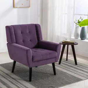 Elegant Purple Velvet Accent Chair Modern Ergonomic Design with Black Legs for Living Room & Bedroom Soft Comfortable Home Furniture