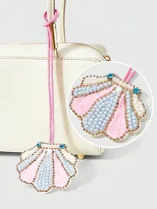 Handmade Beaded Ocean Style Vacation Element Blue Shell Bead Sequins Leather Bag Charm, Perfect for Woven Bags and Holiday Styles