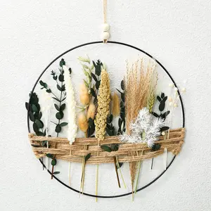 11.81 inch Boho Hoop with Dried Flower Wall Decoration Floral Hoop Wreaths Rustic Farmhouse Ring with Jute Cord Blooms Floral for Window Door Home Room Wedding