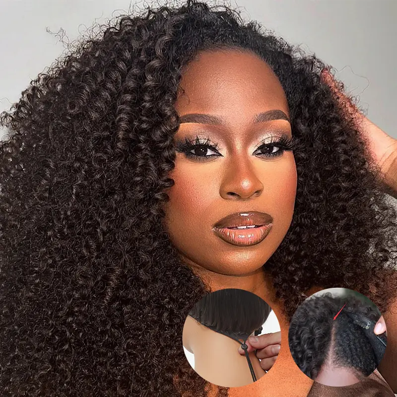 【LIVE】0 Skill Needed-Beginner Friendly Wear Half Wig Invisible Hairline Human Hair Glueless V Part Wig No Leave Out Drawstring Install Burmese Messy Curl Yaki Straight Kinky Curly