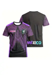 New Mexican style men's football jersey and soccer jersey and crew neck comfortable breathable fabric sports top suitable for games, football training and casual everyday wear, printed logo