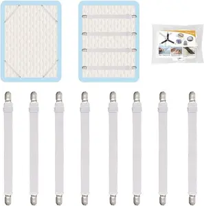 8 count Adjustable Bed Sheet Straps Clips, Elastic Mattress Sheet Fasteners Holder and Suspenders, Grippers to Hold Sheet, Mattress, Sofa, Couch, Table Cloth, Recliner Ironing Board Cover and More