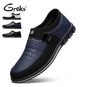 GREKS Men's Stitched Pattern Slip-On Casual Shoes, Everyday Comfort Footwear loafers men