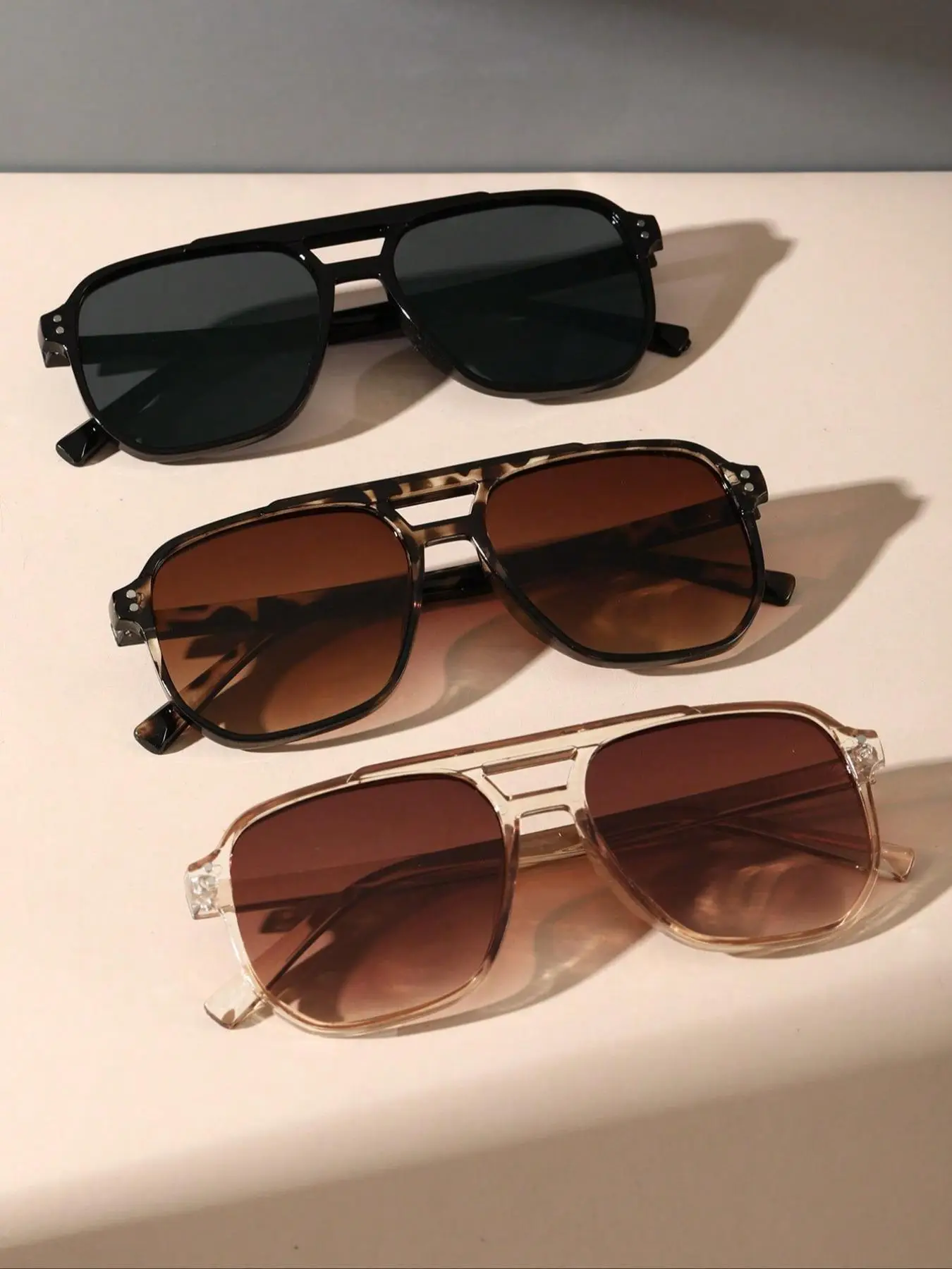 Vintage Ombre Tinted Lens Plastic Sunglasses, 2025 Summer Classic Aviator Sunglasses for Everyday Use, Versatile Modern Brown Sunglasses for Men and W