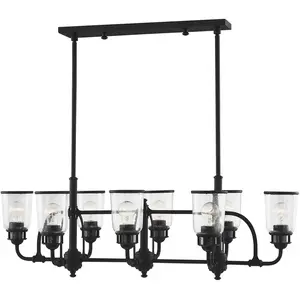 21 inch 8 Light Black Linear Chandelier with Hand Blown Clear Seeded Glass Shade