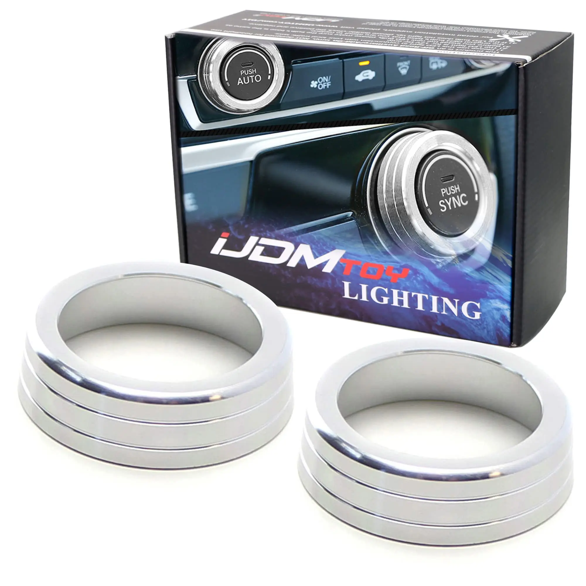 iJDMTOY 2pcs Silver Anodized Aluminum AC Climate Control Turner Ring Covers For 2016-21 10th Gen Honda Civic
