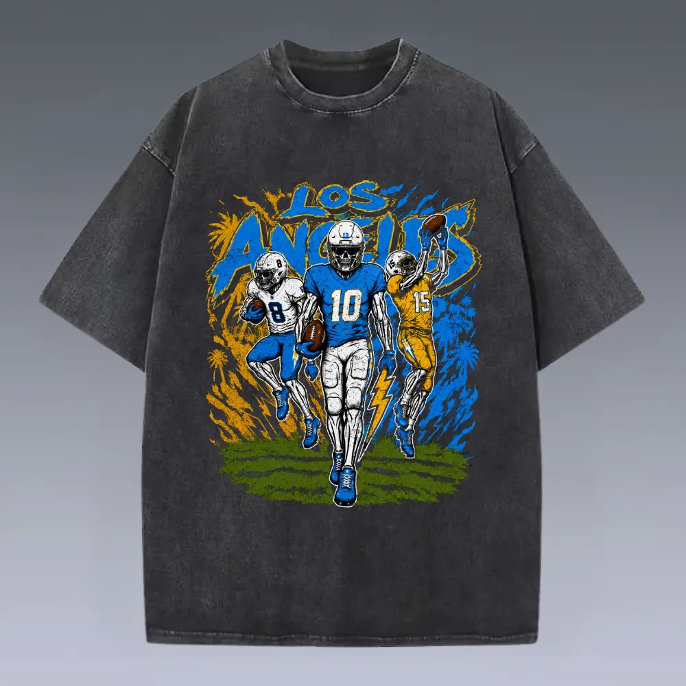 Los Angeles Football Skull Washed & Comfort Color T-Shirt, graphic t-shirts, Los Angeles Football merch, Game Day Shirt, Football Tee clothes, men's clothing clothes merch, Streetwear, Gift For Him & Her