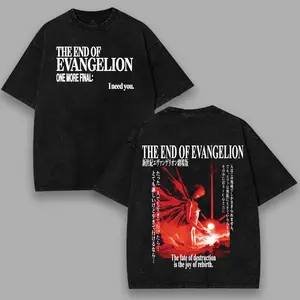 VINTAGE NEON GENESIS EVANGELION Oversized Graphic Tee Double Sided Print Washed T-Shirt Hoodie Sweatshirt & Tank Top Heavyweight, Casual, Cotton, Manga Anime Merch, Retro 90s Top Streetwear Menswear EVA NGE  The End Of Evangelion
