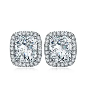 STONE PRECIOUS,2.0 ct*2 diamond earrings，anniversary，birthday gift，cushion cut，sterling silver，zircon lab diamond