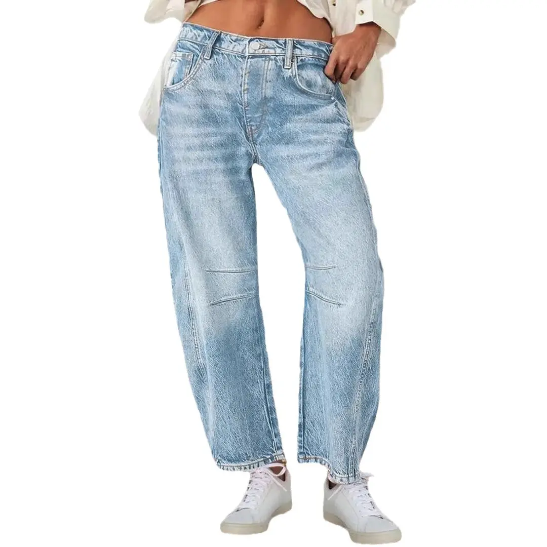 Women's 2025 New Retro Banana Pants - Loose Scimitar Wide-Leg Mid-Rise Straight Jeans with Fits, Minimalist, Elegant, Simple Tube Design for Casual Wear, Basic, Cotton, Comfortable, Style, Banana Jeans, Light