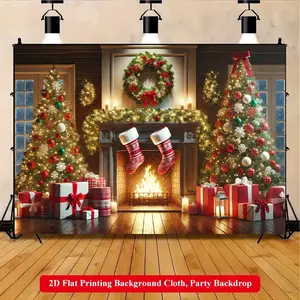 2D Flat Printing Backdrop Banner 1pc, Christmas Decoration And Gift Display Vibrant Polyester Background Cloth for Family Party, Wedding, Birthday, Christmas, Thanksgiving, Room Decorations, Party Decorations Banners, Easy to Set Up, Reusable