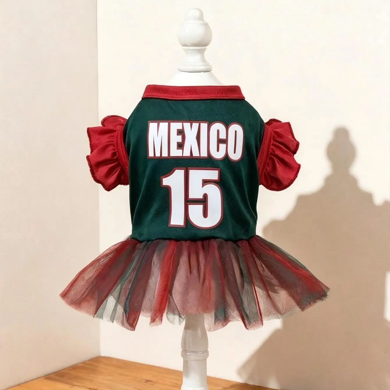 Mexico Team Colors Pet Dress for Cats Dogs, Soccer Fan Cute Skirt Outfit for Small Puppy Kitten SY43