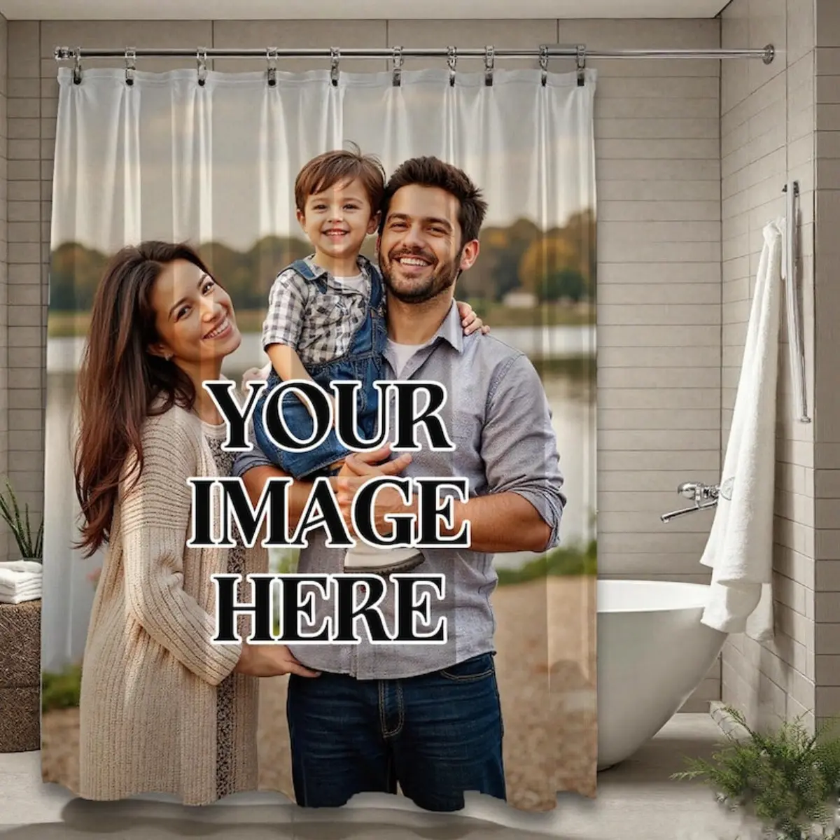 Custom photo shower curtains, personalised shower curtains, design your own shower accessories, decorative bathroom curtains, machine washable, twill-woven fabric, stylish themes, perfect for Halloween, Christmas, birthdays, Valentine’s Day and New Year