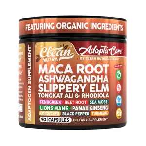 Clean Nutra Maca Root, Ashwagandha, Slippery Elm, Tongkat Ali, Rhodiola & Adaptogens for Stress & Energy - AdaptaCore