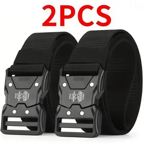 2PCS Quick Release Tactical Nylon Belts, Heavy Duty Adjustable Utility Belts with Metal Buckle, Military Style Waist Belts for Outdoor, Hiking & Work