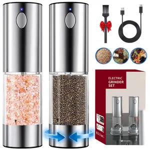 Rechargeable salt and pepper grinder, electric salt and pepper grinder with base, large capacity, self-adjusting pepper grinder with LED light, adjustable coarseness, suitable for kitchen use. Utensils Seasoning Set,Christmas Gift