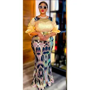 Classy Gold Sequin Embellished Wedding Guest Maxi Dress Mother of The Bride Mermaid Gown - Cocktail Holiday Dinner Party Birthday Photoshoot Gala Reception Classy Turkish Dresses for Women Plus Size 12-24