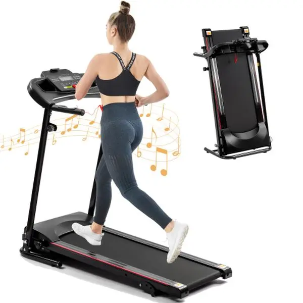 【KINMAC】Folding Treadmill with Incline 2.5HP 12KM/H Electric Treadmill for Home Foldable, Bluetooth Music Cup Holder Heart Rate Sensor Walking Running Machine for Indoor Home Gym Exercise Fitness